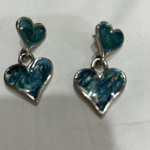 Double heart earrings. Silver blue, nice quality - Picture 2 of 8